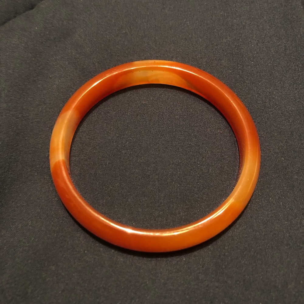Carnelian Agate, amber and cream swirled Bangle Bracelet, 7 1/2